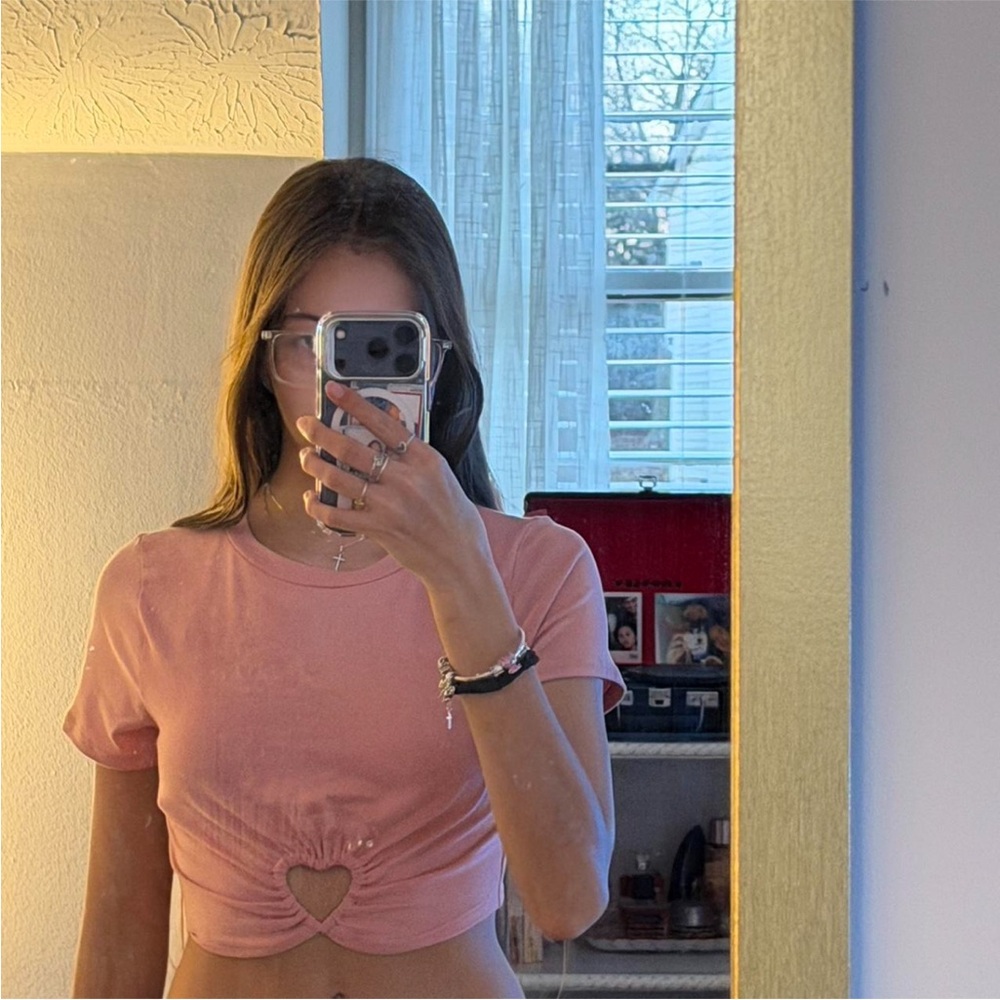 Love J Pink Heart Accent Crop Top